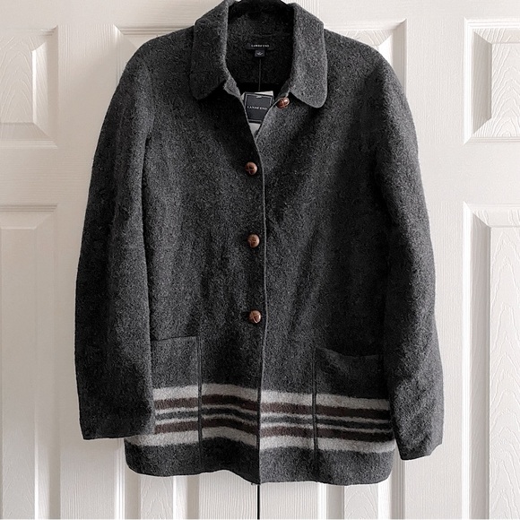 LANDS END 100% WOOL STRIPE BUTTON UP CARDIGAN JACKET CABIN SKI LODGE RESORT 12